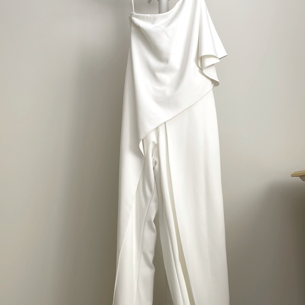 Off the shoulder white jumpsuit